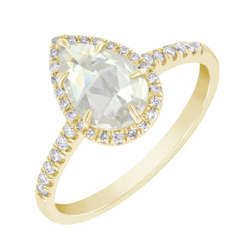 Goldener Verlobungsring mit Moissanit und lab-grown Diamanten Ladfer