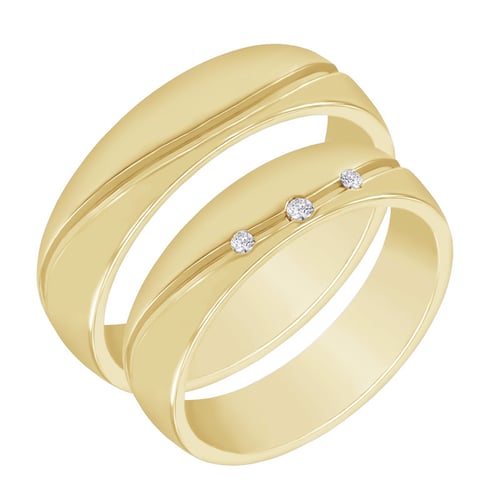 Goldener Ehering mit schlichter Gravur und Diamanten Zaila