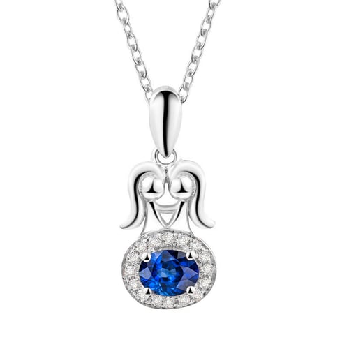 Anhänger im Zeichen Zwillinge mit Saphir und Diamanten Gémini