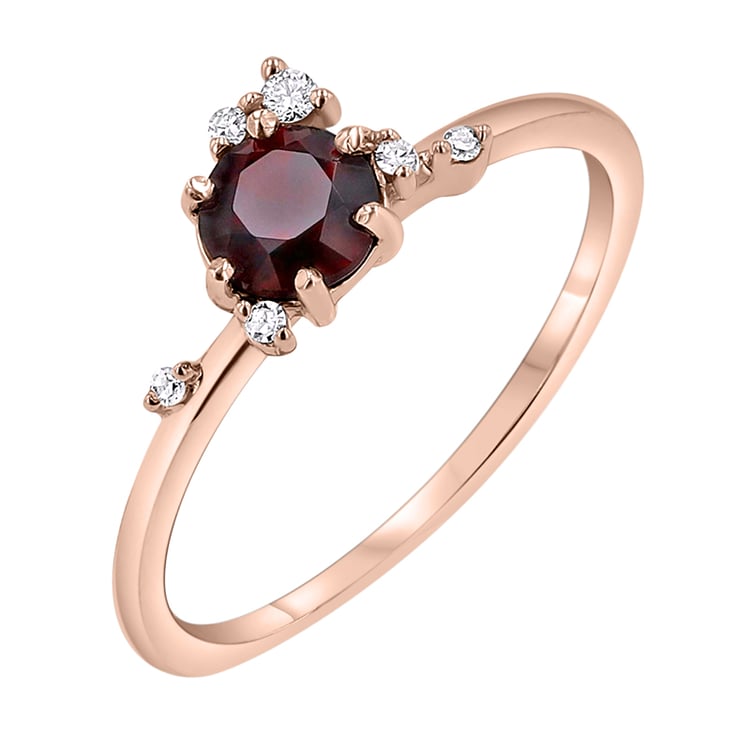 Cluster Verlobungsring mit böhmischem Granat und Diamanten Rosa 145657