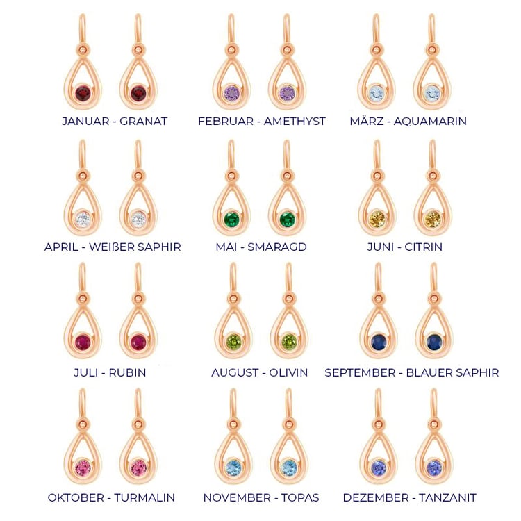 Goldene Kinderohrringe im Tropfenform mit Edelstein Ihrer Wahl Cinderella 74473