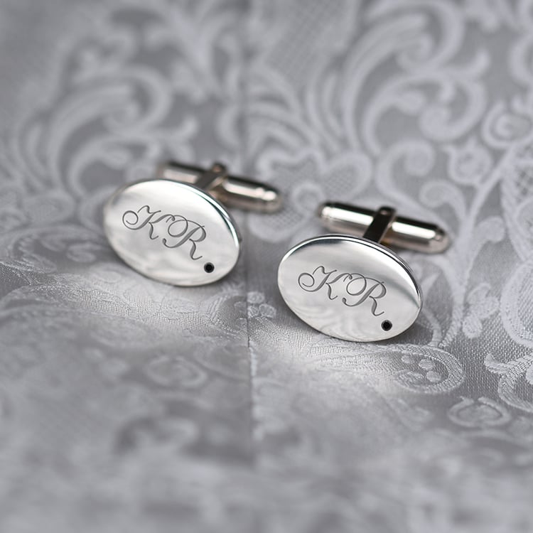 Silberne Manschettenknöpfe mit Gravur und schwarzen Diamanten Janvier 69819