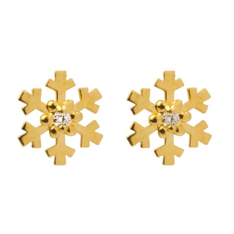 Goldene Ohrstecker mit Schneeflocke und Zirkonia Loncia