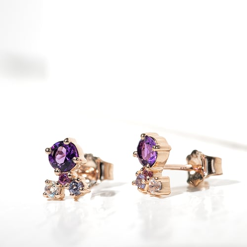 Silberne Cluster Ohrringe mit Amethysten und Edelsteinen Kerrie