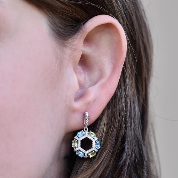 Silberne Ohrringe mit Topas und Olivin Ambidextra 27128