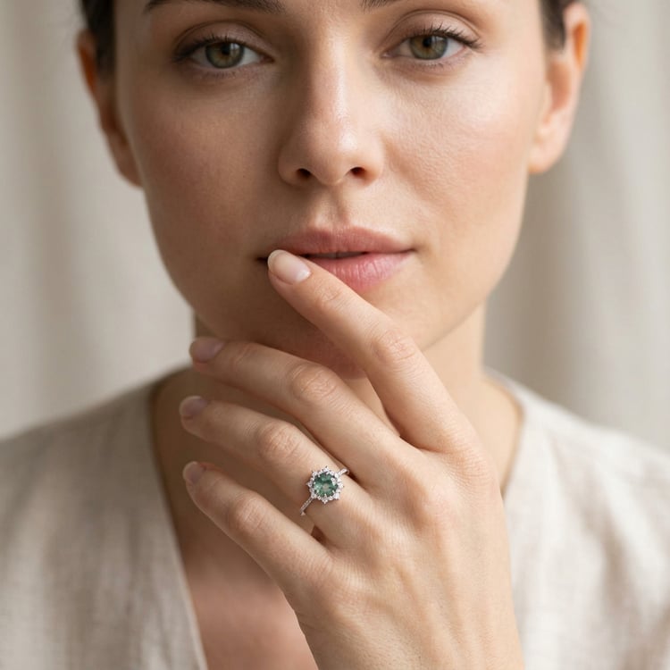 Einzigartiger Ring mit einem Moosachat und Moissaniten Amanda 170008