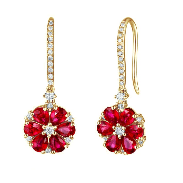 Rubinblüten mit Diamanten in Goldohrringen Theo 84008