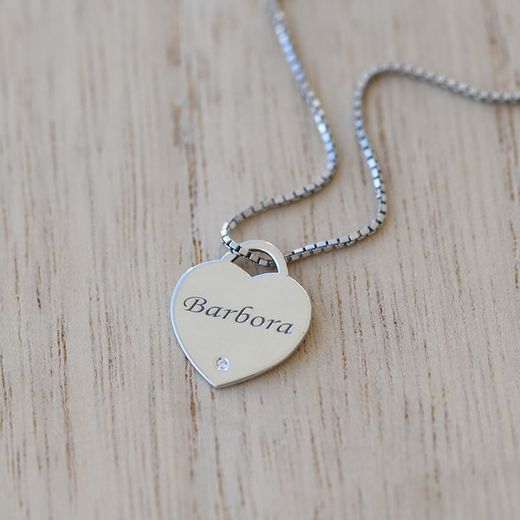 Silbernes Herz mit Diamant und Gravur Ihrer Wahl Albi 61244