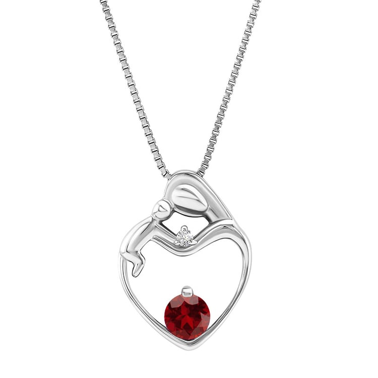 Silberner Anhänger Mutter und Kind mit Granat und Diamant Ella