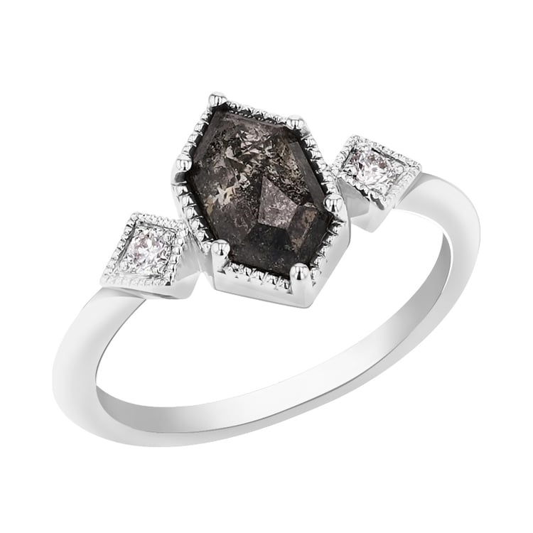 Ring mit Hexagon Salt and Pepper Diamanten Leyla