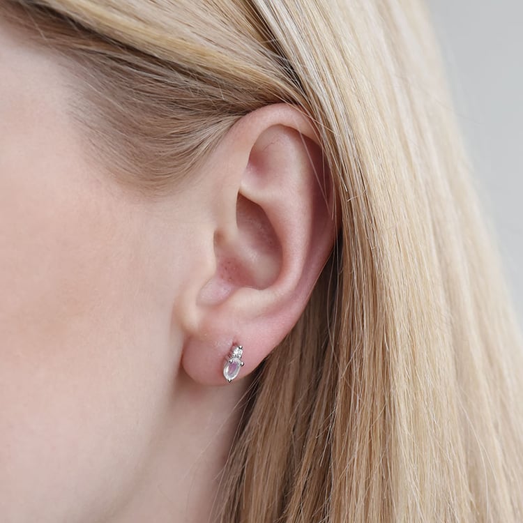 Goldene Cluster-Ohrringe mit Mondsteinen und Diamanten Herve 90406