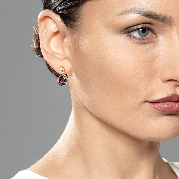 Goldohrringe mit Amethysten und Lab Grown Diamanten Tomas 106656