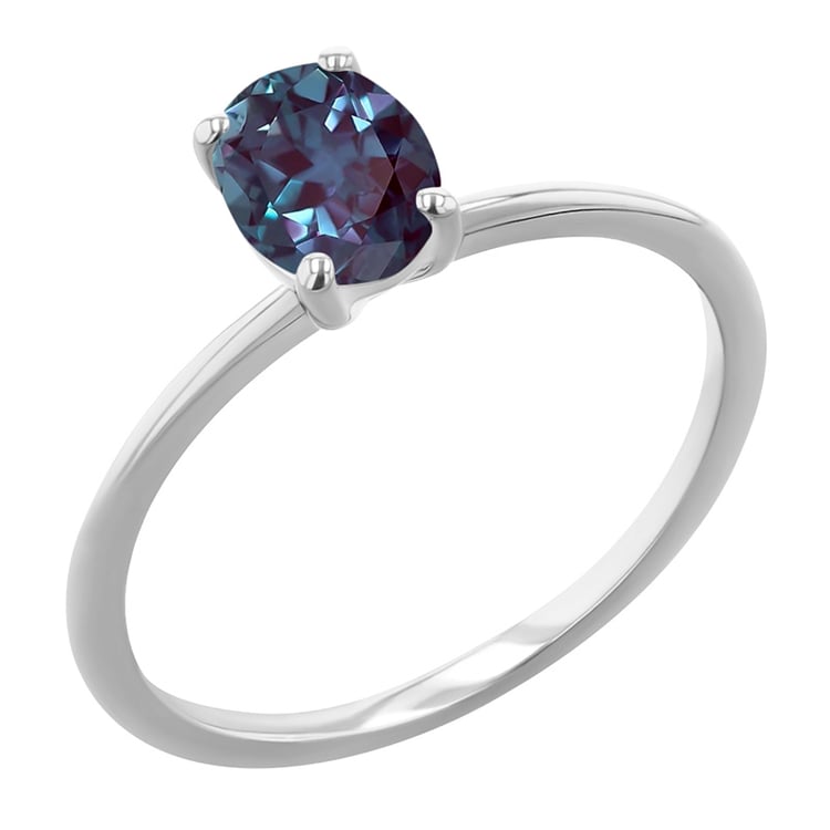Eleganter Verlobungsring mit einem ovalen Lab Grown Alexandrit Frost