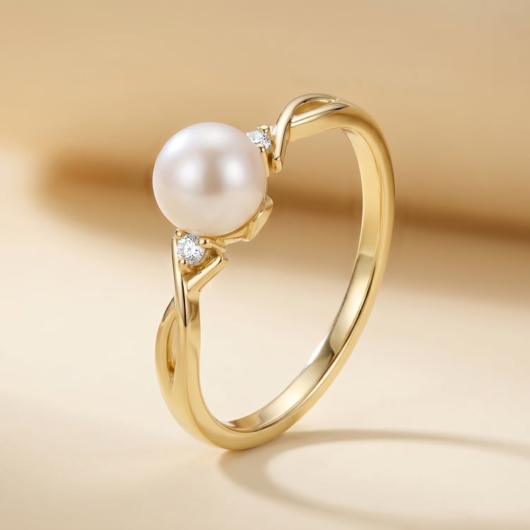 Eleganter Goldring Buchstaben und Perle und Diamanten Azana 167505