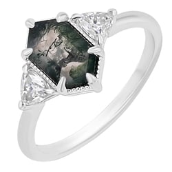 Einzigartiger ring mit Moosachat und Moissaniten Rubens