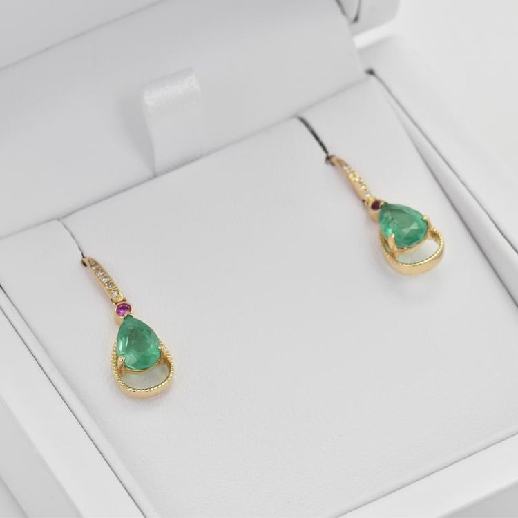 Smaragdohrringe mit Saphiren und Diamanten Elsterna 8543