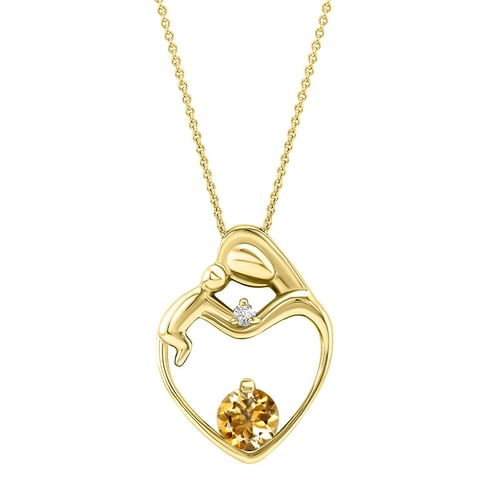 Silberner Anhänger Mutter und Kind mit Citrin und Diamant Ella