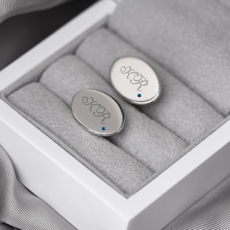 Silberne Manschettenknöpfe mit blauen Diamanten Rigel 46948