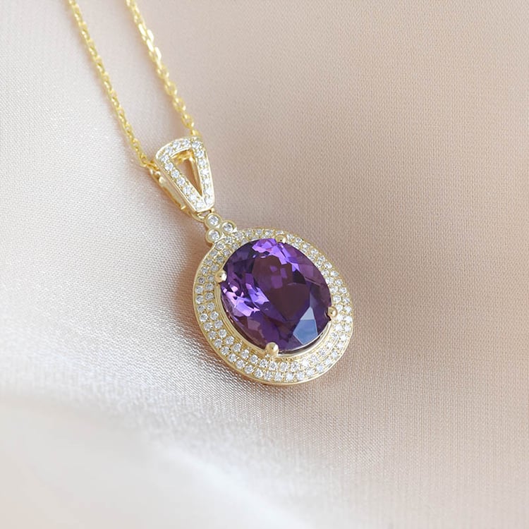 Goldene Halskette mit Amethyst und Diamanten Bonie 93386