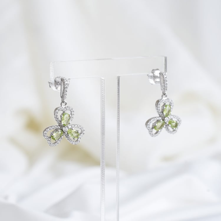 Silberne Kleeblätter mit Olivinen und Zirkonia Lerda 88694