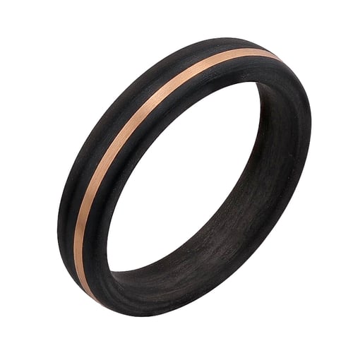 Leicht abgerundete Eheringe aus Carbon und Gold mit Diamant Lise