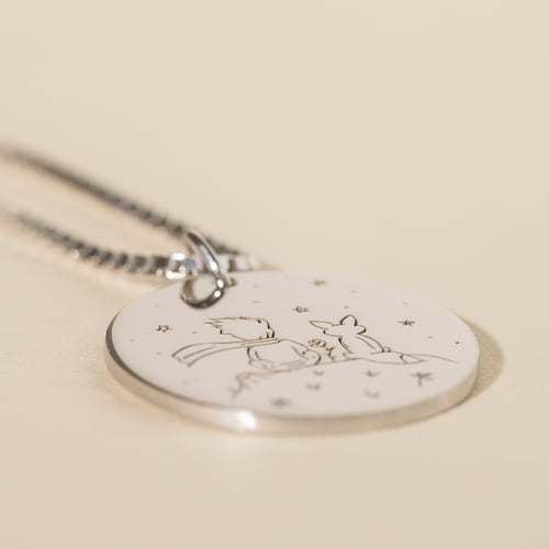 Anhänger aus Platin Der Kleine Prinz mit Fuchs und Gravur