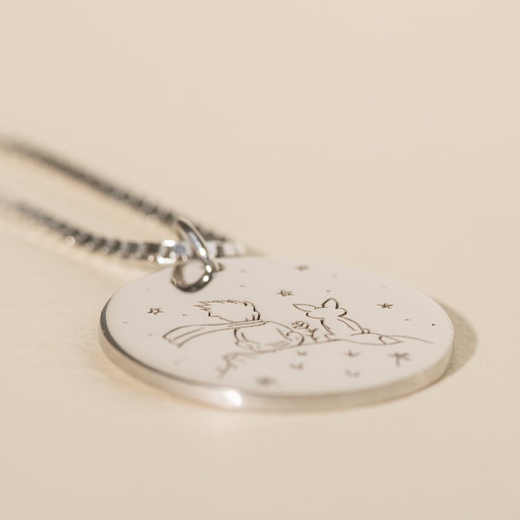 Anhänger aus Platin Der Kleine Prinz mit Fuchs und Gravur 129576