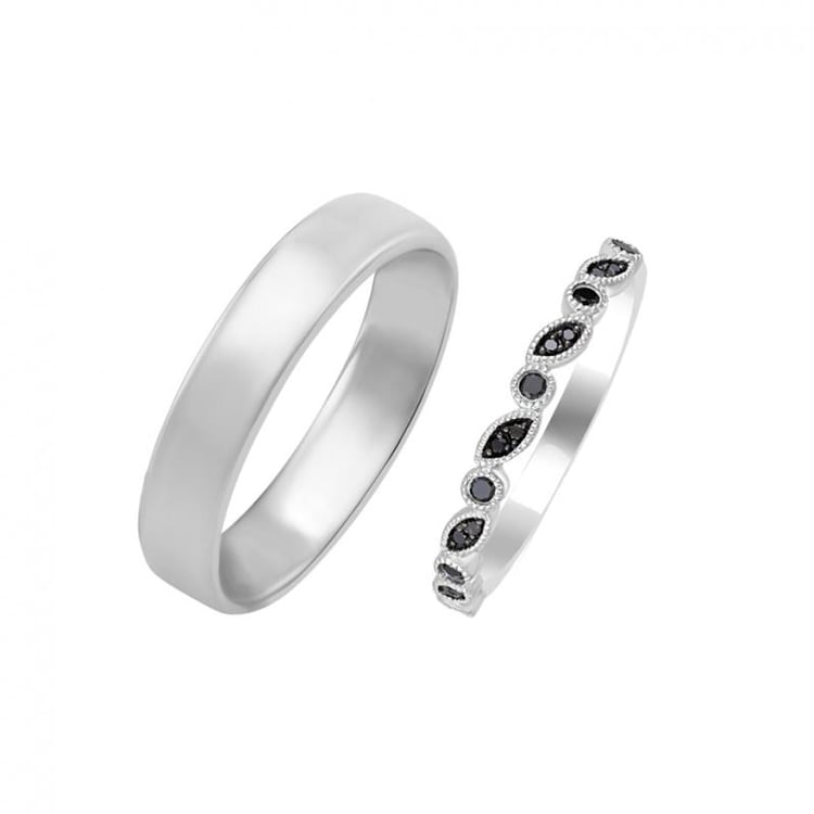 Goldener Ehering mit schwarzen Diamanten und Komfort Ring Tesa 30748