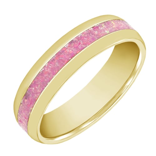 Goldene Eheringe mit rosa Opalfüllung Paole