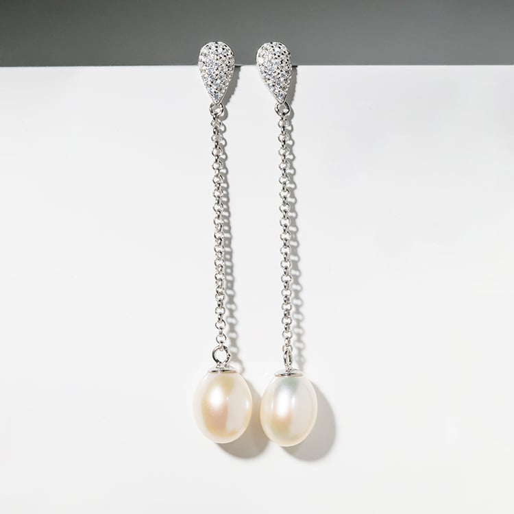 Silberne Ohrringe mit Perlen und Zirkonia Armel 114788