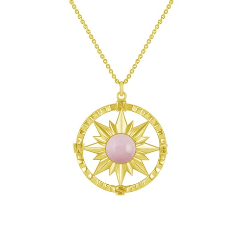 Goldener Anhänger Kompas mit Rosenquartz Pinto