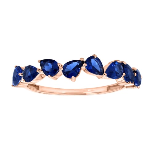 Goldener Half-Eternity-Ring mit natürlichen blauen Saphiren in Birnenform Naseem