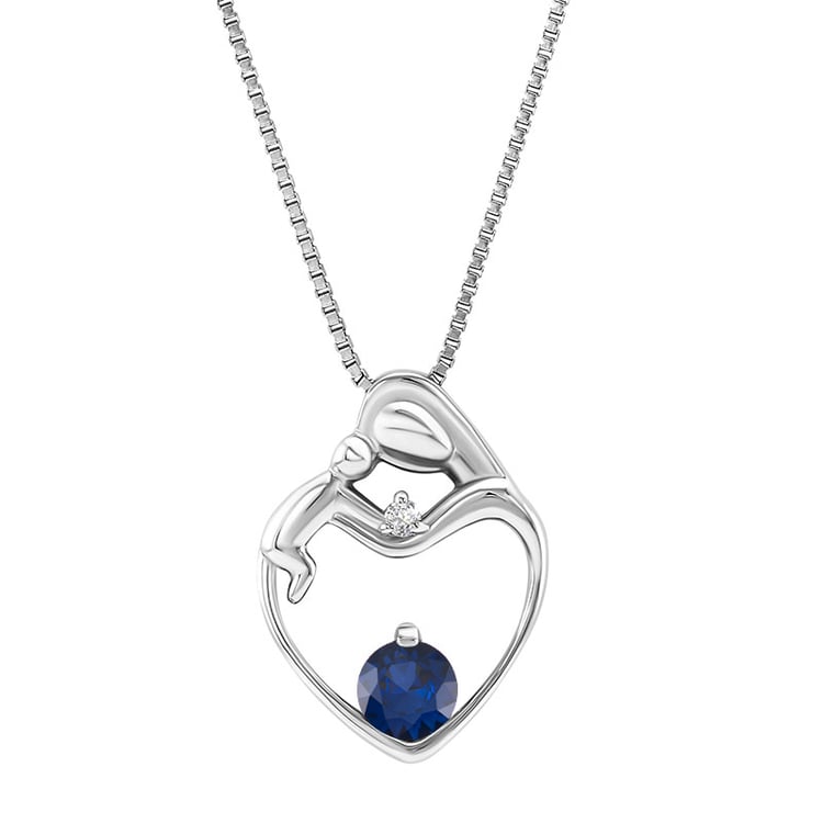 Silberner Anhänger Mutter und Kind mit Saphir und Diamant