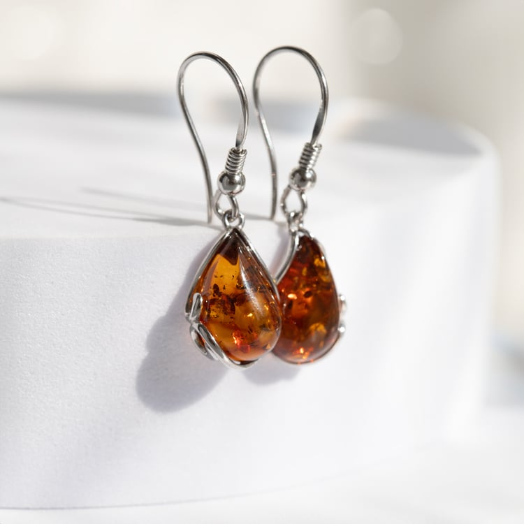 Hängende Silberohrringe mit Bernstein Festa 144379