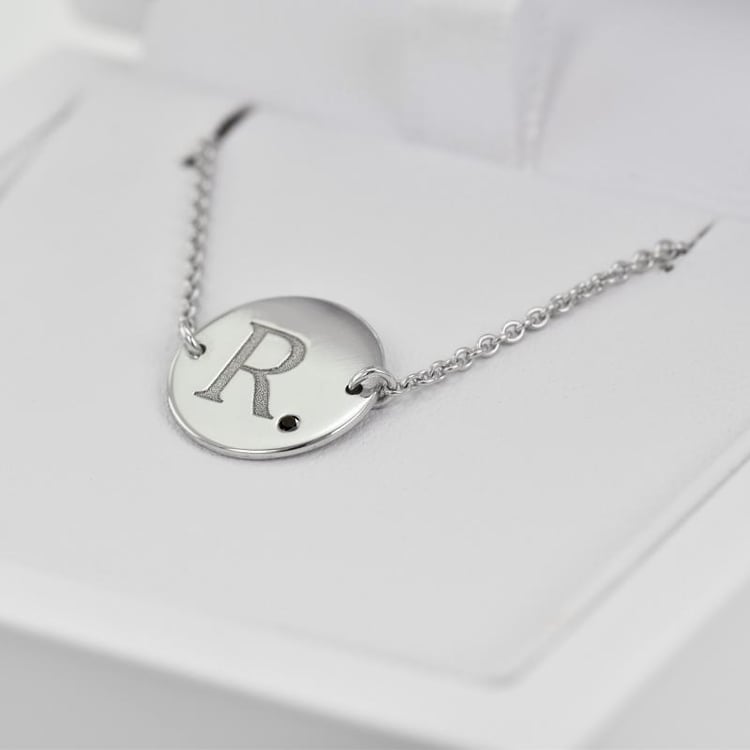 Platin Armband mit schwarzem Diamant und Gravur Dian 70526