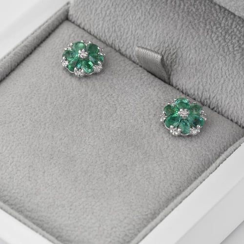 Blumen Ohrringe mit Diamanten und Smaragden Shadi
