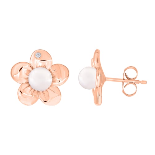 Zarte Ohrringe in Blumenform mit weißer Perle und natürlichem Diamanten Abhishek