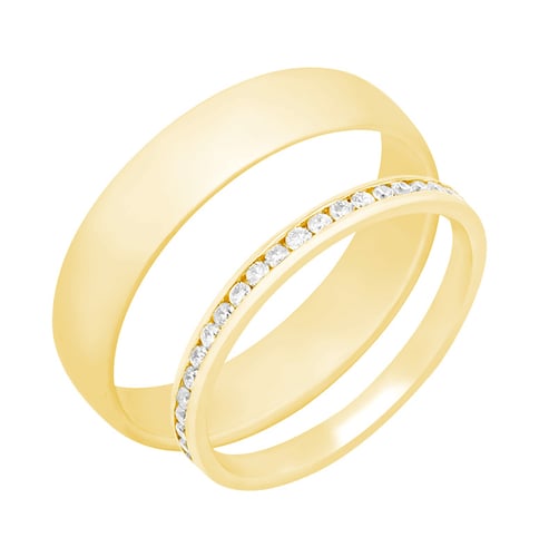 Eheringe aus Eternity-Ring mit Lab Grown Diamanten und einem breiten Komfort-Ring Oliviero