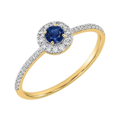 Silber Halo-Ring mit blauem Saphir und Lab Grown Diamanten Lys