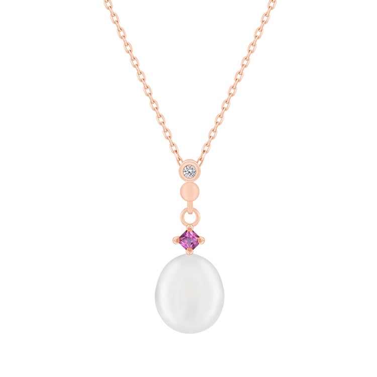 Perlanhänger mit rosa Saphir und Kette aus 750 Gold Salima 40377