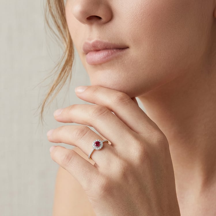Silberner Halo-Ring mit Rubin und Lab Grown Diamanten Wendy 169849