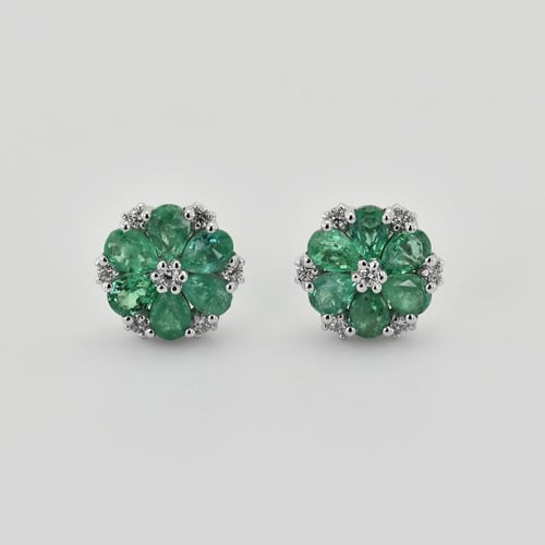 Blumen Ohrringe mit Diamanten und Smaragden Shadi