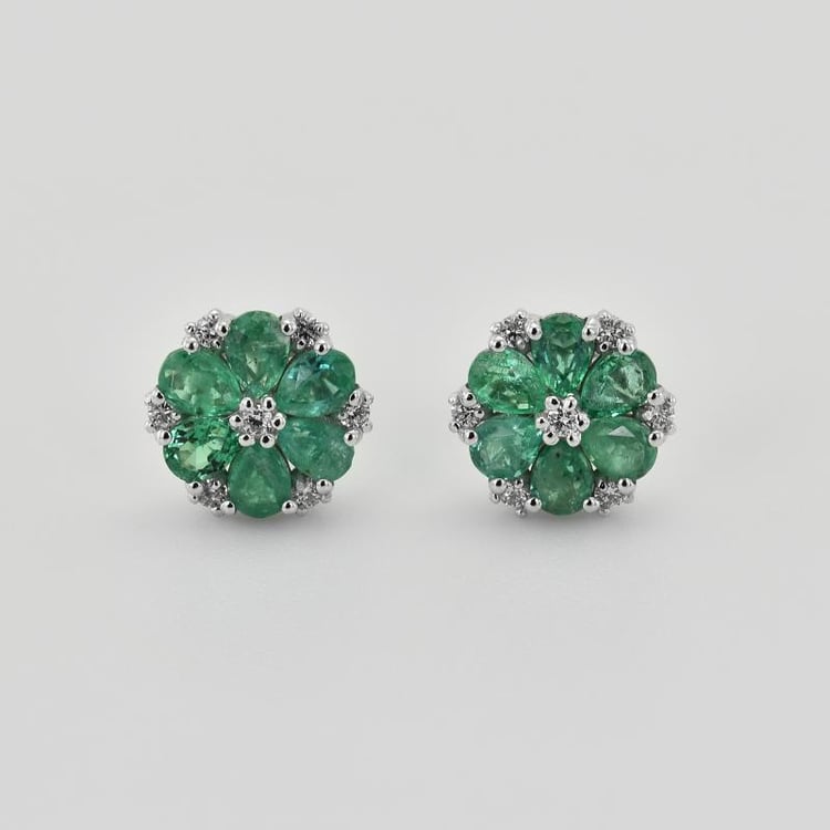 Blumen Ohrringe mit Diamanten und Smaragden Shadi 17148