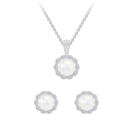 Schmuckset mit Perlen und Diamanten Kamila