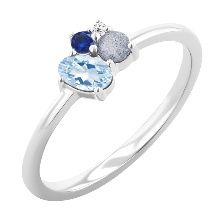 Cluster-Ring mit Aquamarin, Labradorit, Saphir und Diamant Bluma