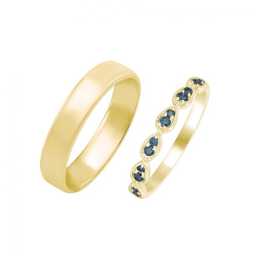 Trauring mit blauen Diamanten und Herrenring Lacy