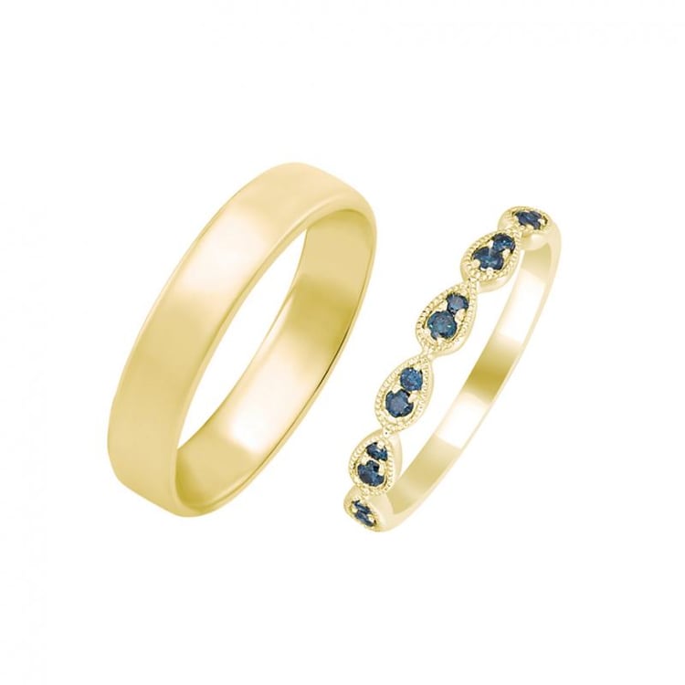 Vintage Ehering mit blauen Diamanten und Gelbgold Ehering 30790