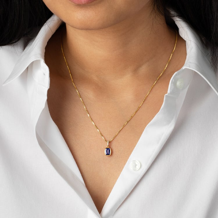 Goldener Anhänger mit Tansanit und Lab Grown Diamanten Gloria 136549