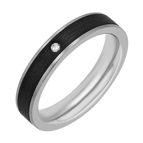 Flache Eheringe aus Carbon mit Diamant Mona