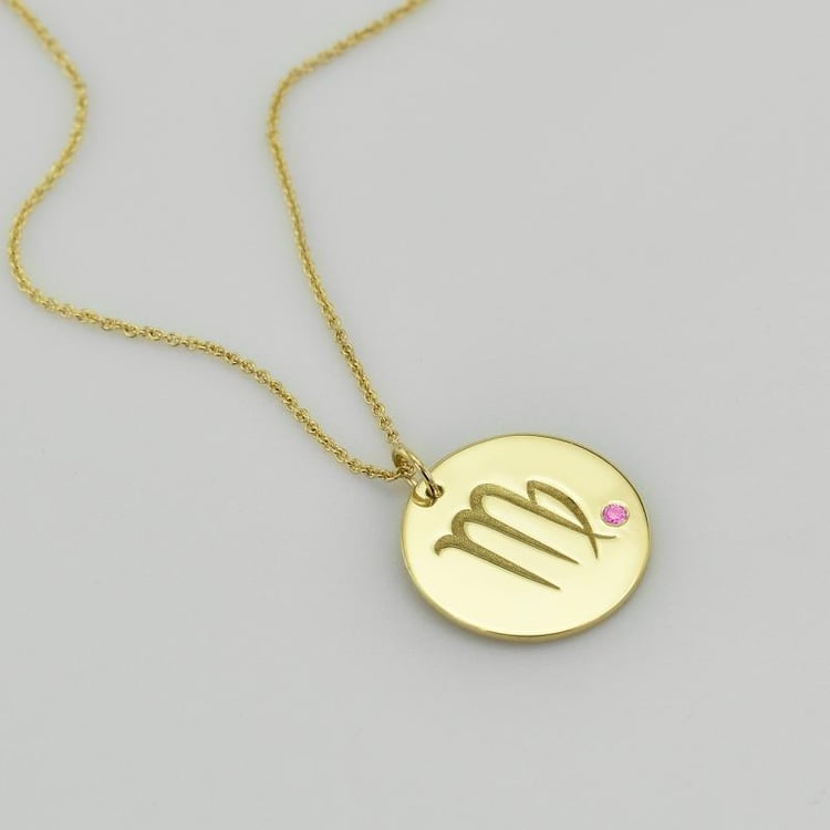 Silberner Anhänger mit rosa Saphir und Sternzeichen Jungfrau 103484